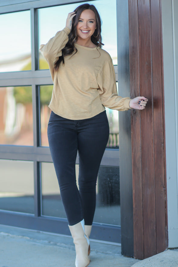 Marigold Open Back Long Sleeve Top In Regular & Curvy