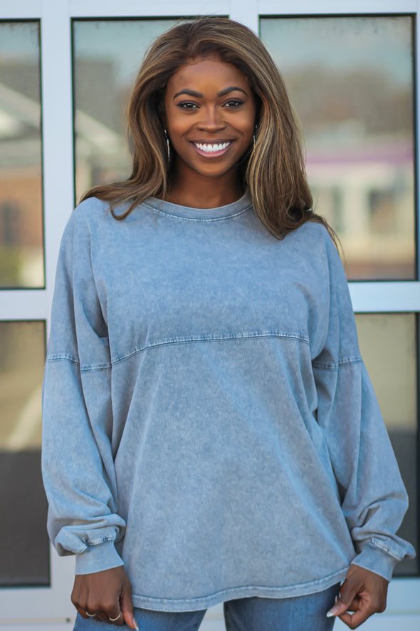 Denim Mineral Washed Long Sleeve Tee