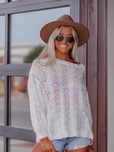 Ivory Open Knit Sweater With Criss Cross Back