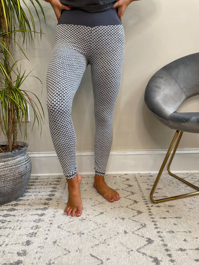 Grey Textured Two Tone Booty Lifting Leggings