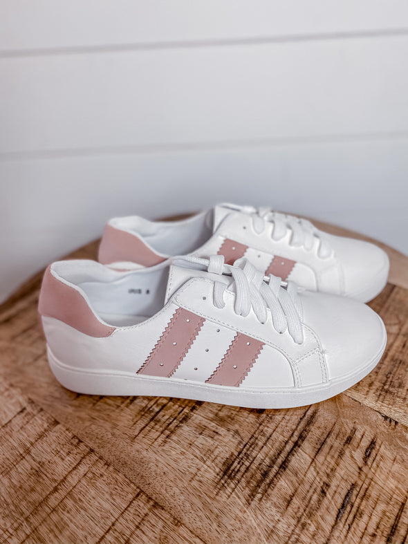 Blush & White Stripe Lace Up Sneaker