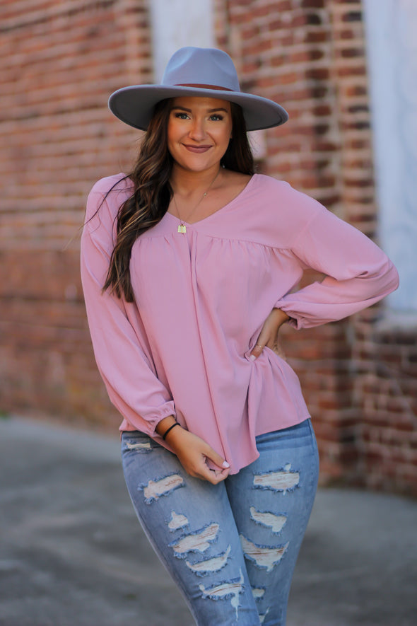 Dusty Rose Babydoll Top in Regular & Curvy