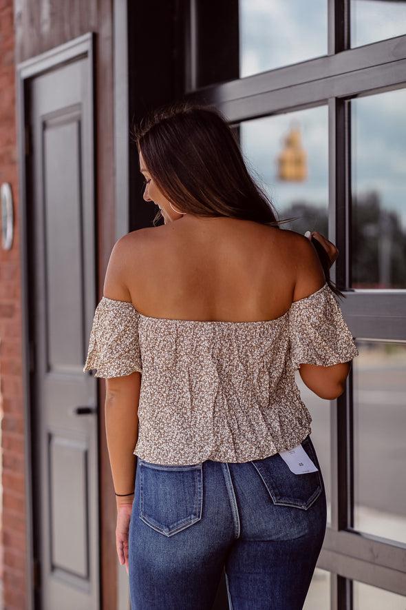 Taupe Ditsy Floral Off Shoulder Top