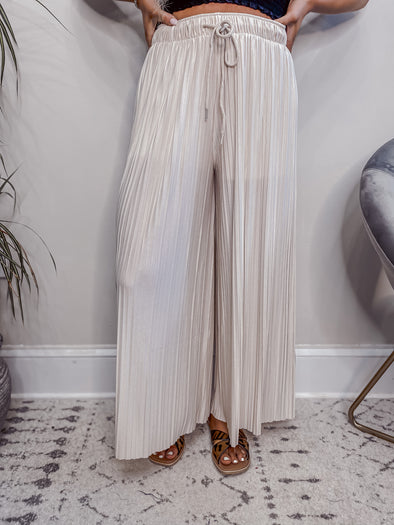 Taupe Woven Pleated Palazzo Pants
