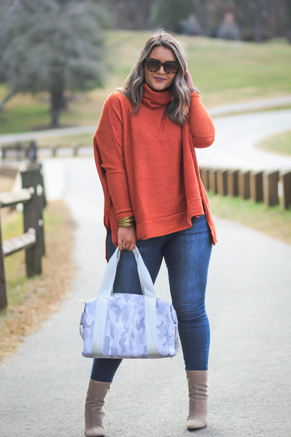 Brick Brushed Knit Cowl Neck Top