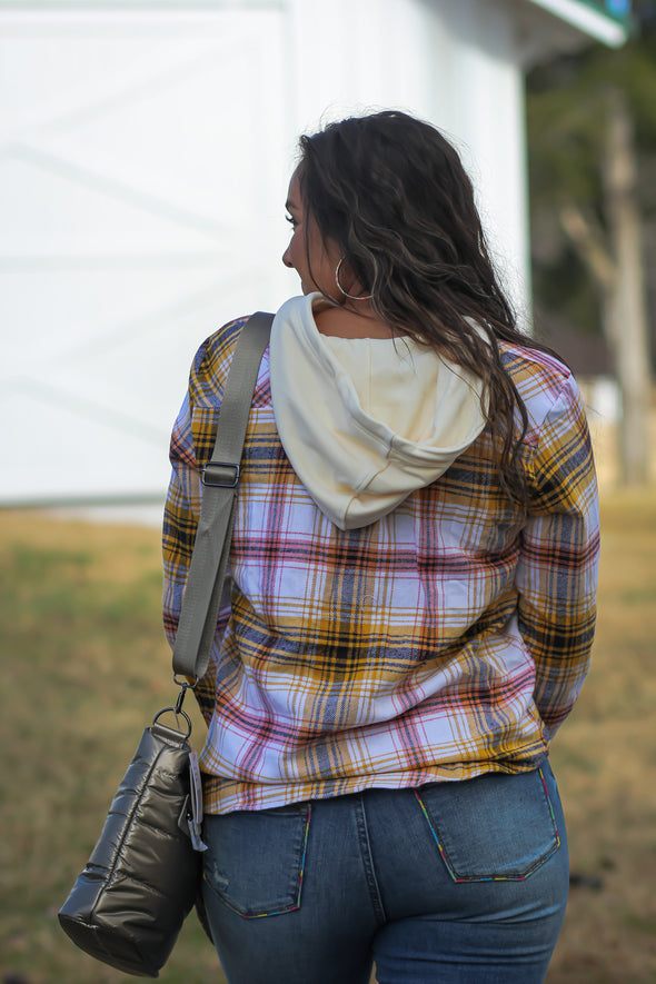 Mustard & Rose Plaid Hooded Flannel Top