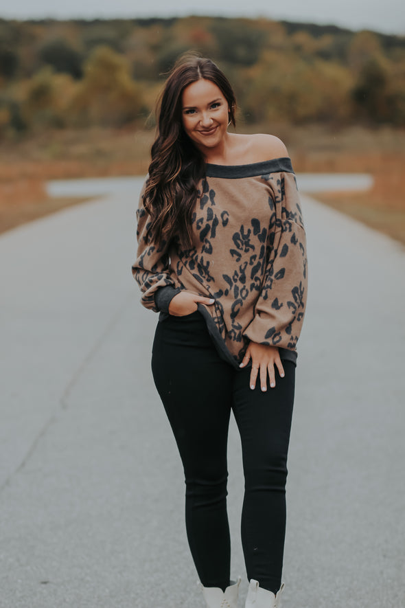 Mocha Leopard Soft Knit Twist Back Top