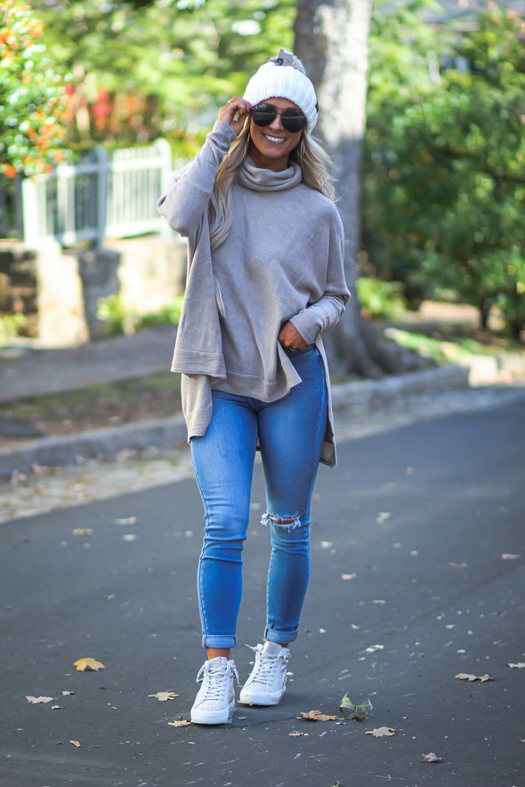 Taupe Brushed Cowl Neck Poncho Top