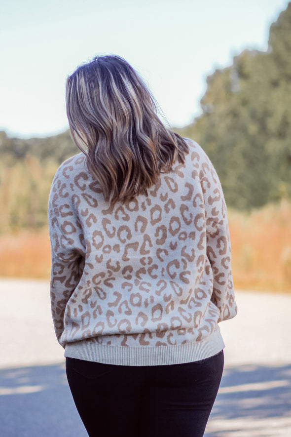 Curvy Ivory & Taupe Leopard Knit Sweater