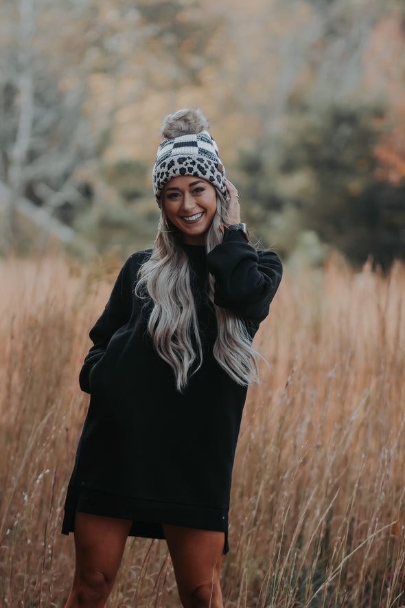 Black Long Sleeve Side Pocket Dress