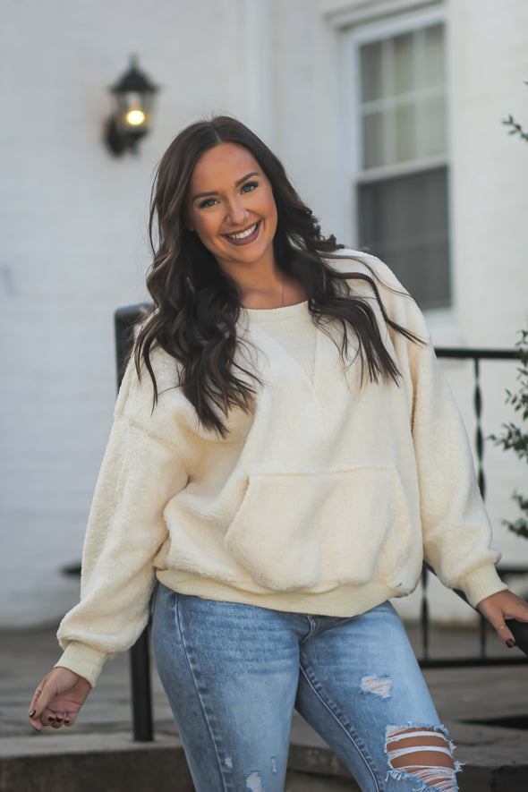 Ivory Sherpa Long Sleeve Pullover