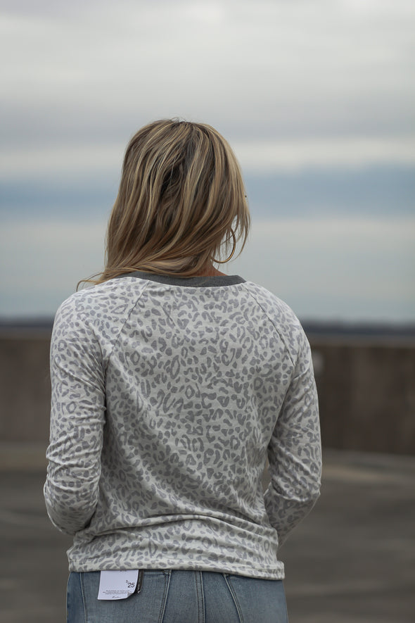 Ivory & Grey Leopard Drawstring Top in Regular & Curvy