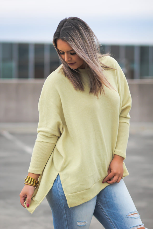 Dusty Yellow Brushed Knit Pullover Top