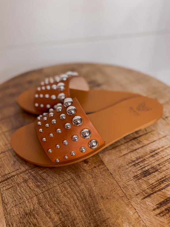 Camel Open Toe Studded Sandal