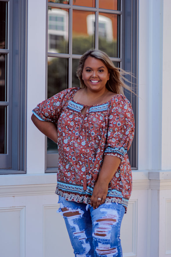 Clay Paisley Front Tie Tunic Top