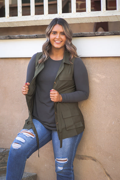 Olive Lightweight Utility Vest In Regular & Curvy