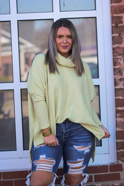 Dusty Yellow Brushed Knit Cowl Neck Top